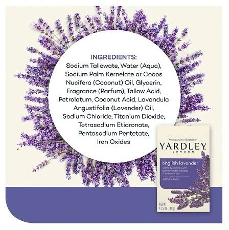 YARDLEY LONDON ENGLISH LAVENDER NATURALLY MOISTURIZING BATH BAR, 4 OUNCE