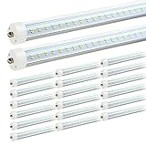 JESLED T8/T10/T12 8FT LED Tube Light, Single Pin FA8 Base, 50W 6000LM, 5000K Daylight White, 96" Dual Row LED Fluorescent Bulbs (130W Replacement), Clear Cover, Dual-Ended Power (Ballast Removal)
