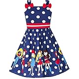 LY95 Girls Dress Cartoon Navy Blue Dot Bow Tie Summer Size 8