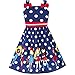 LY95 Girls Dress Cartoon Navy Blue Dot Bow Tie Summer Size 8