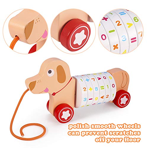 image for Voamuw Puppy Wooden Push and Pull Math Toy for Preschool Kids Toddler 