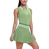 Tennis Skirt Sets for Women Color Block Golf Polo Two Piece Skirt Set Women 2 Piece Outfits with Shorts
