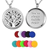HooAMI Aromatherapy Essential Oil Diffuser Necklace - Stainless Steel Pendant Locket Jewelry,12 Refill Pads