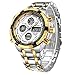 Affute Luxury Sport Digital Analog Quartz Watches for Men Waterproof Led Chronograph Stainless Steel Wristwatch,Gold Silver