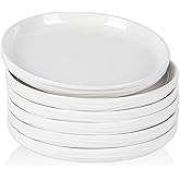 CHILDIKE White Salad Plates Set of 6, 8 Inch Small Ceramic Ribbed Texture Dinner Plates, Kitchen Serving Dishes for Appetizer, Dessert, Microwave & Dishwasher Safe, Scratch Resistant