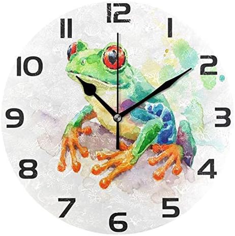 Amazon Co Jp カラフルなかわいいカエルラウンドアクリル壁時計 サイレント非カチカチ油絵ホームオフィススクール装飾時計アート ホーム キッチン