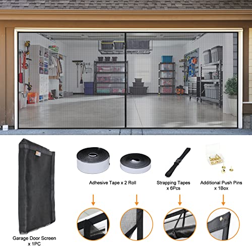 Garage Door Screen for 2 Cars Garage Door 16X7FT Reinforced Fiberglass