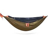 Camping Hammock with Integrated Mosquito Net, Ultralight Backpacking Hammock with Tree Straps &amp; End-Aligned Stuff Sack, 210T Parachute Nylon Single Outdoor Portable Hammock-Olive Green &amp; Orange