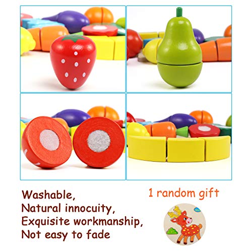 BelleStyle Holz Schneiden Obst und Gemüse Spielzeug Im Eimer,13 Stück Kinder Küchenspielzeug,Küche Spielzeug Rollenspiel… – Bild 4