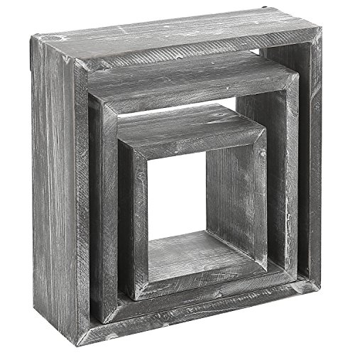 MyGift Barnwood Gray Wall Mounted Wood Square Cube Shelf/Floating Cubby