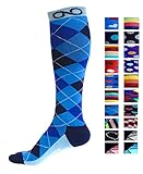Compression Socks (1 pair) for Men & Women by INFINITY - BEST for Running, Nurses, Shin Splints, Flight Travel, Maternity Pregnancy - Boost Athletic Stamina & Recovery (Blue Argyle, L/XL)