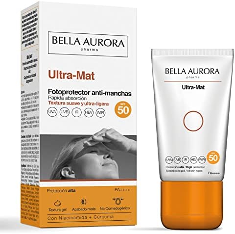 Bella aurora - ultra-mat, anti-manchas textura gel protetor solar facial fps50, proteção solar anti-manchas para pele oleosa