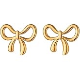 Gold Titanium Bow Stud Earrings for Women Her,1Pair Simple Cute Small Bowknot Earrings,Dainty Tiny Metal Ribbon Bow Earrings Jewelry Gift