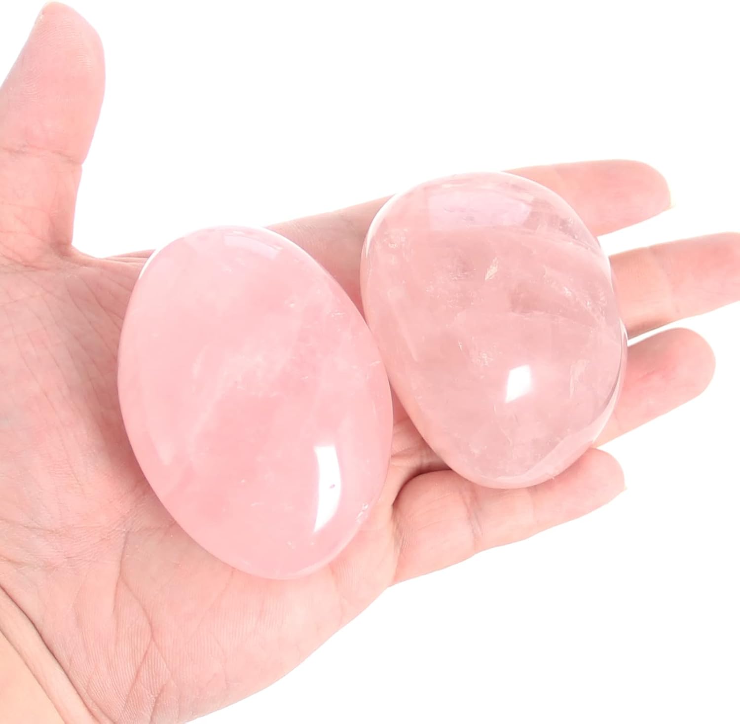 Indoor Fountains & Accessories - Orientrea Rose Quartz Palm Stone-2 Pcs Rose Quartz Pocket Energy Stone, Smooth Healing Crystal Worry Stone