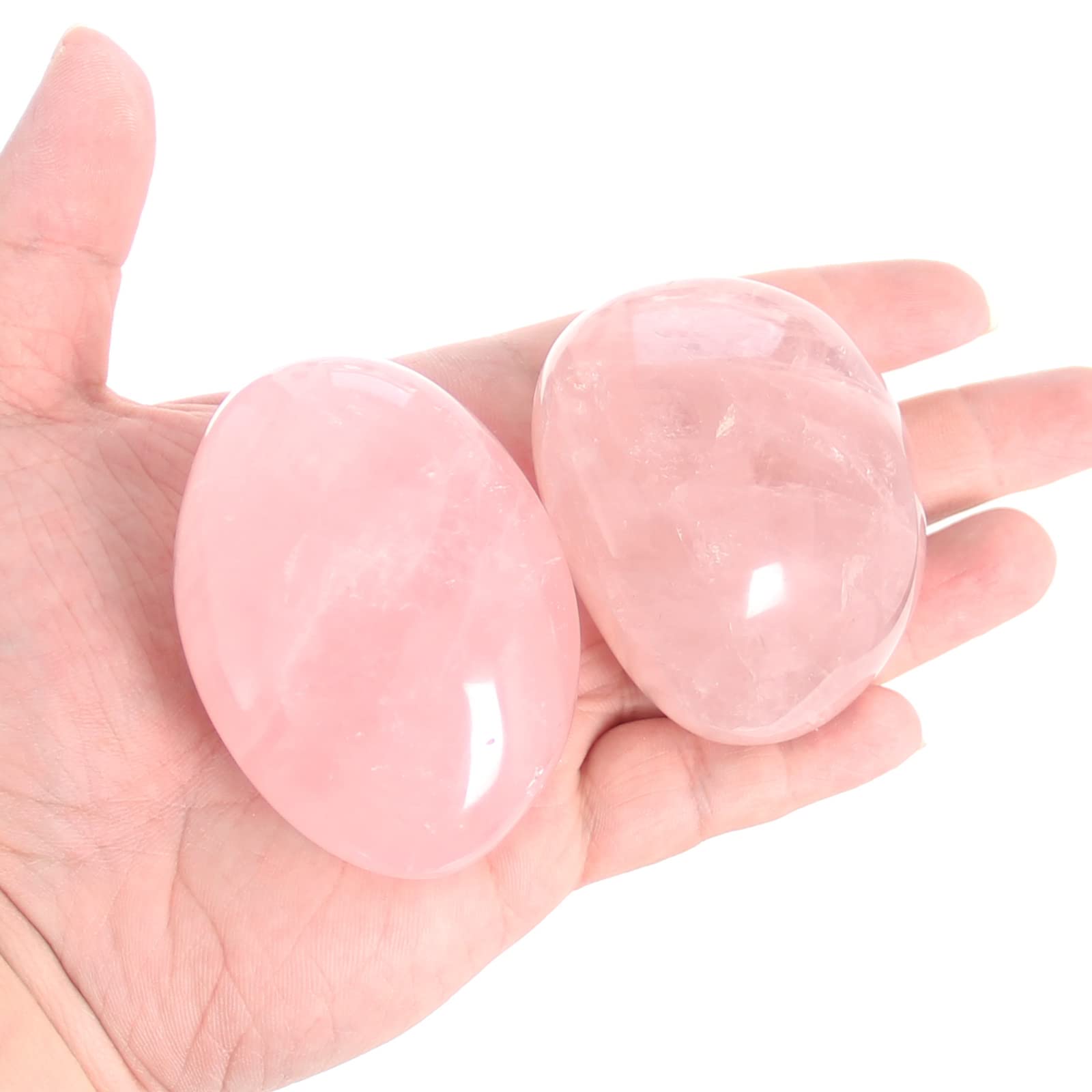 Orientrea Palm Stone-2 Pcs Rose Quartz Pocket Energy Stone, Smooth Healing Crystal Worry Stone