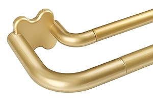 Gold Double Curtain Rods 32 to 58 Inch (2.6-4.8ft), USFOOK Blackout Wrap Around Curtain Rods for Windows 20 to 54 Inches, 6/8 Inch Room Darkening Curtain Rod, Decorative Rods for Home