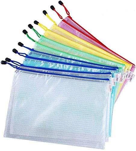 Vicloon Plastic Wallets A4, 10 Pcs A4 Zip Lock Bags Document Wallet Document Folders Plastic Pockets with Zipper for School Office Homework Travel Storage Bags