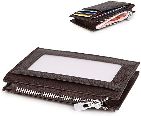 Sinohome RFID Blocking Genuine Leather Slim Card Holder Mini Wallet with Zipper