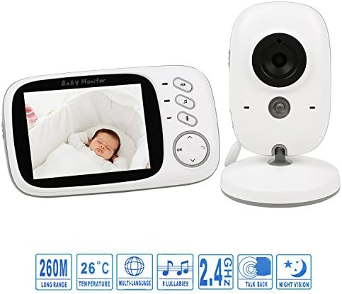 BabyGrowth Video Baby Monitor with Night Vision, Two Way Talk,Temperature Monitoring&amp;Lullabies (White)