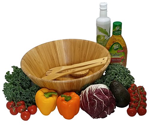 Large salad bowl. Mixing bowls. 14" Bamboo bowl with serving spoons and dressing tray. Serving bowls. Prep bowls. Fruit bowl. Mixing bowl set. Wooden basket. Salad bowl set.