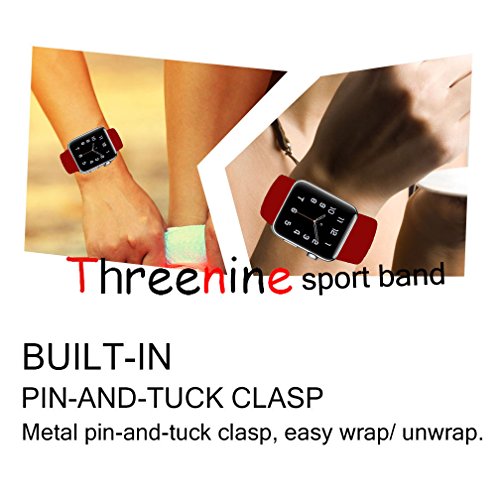 Threenine for Apple Watch Band, Durable Soft Silicone iWatch Strap Replacement Sport Band for Apple Watch Band Series 3 Series 2 Series 1 Sport, Edition (Wine red, 38mm S/M)