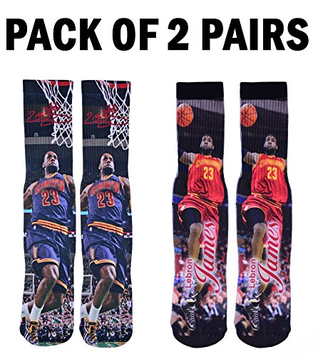 Forever Fanatics Cleveland Lebron James #23 Basketball Crew Socks âœ“ Pack of 2 Home & Away âœ“ Lebron James Autographed âœ“ One Size Fits All Sizes 6-13 âœ“ Perfect Gift (Size 6-13, James #23 Pack of 2)