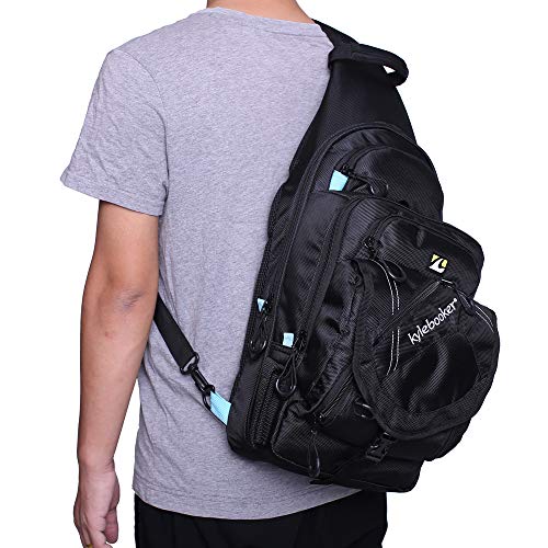 Kylebooker Fishing Pack Fishing Crossbody Gear Storage Shoulder Bag (Black with Blue)