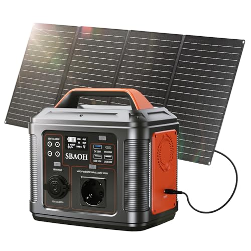 Tragbare Powerstation Mit 60W Solarpanel, Sbaoh 296Wh Solargenerator Mit 300W Ausgang, Mobile Stromversorgung Für Garten Reise Camping Wohnmobil Notfall