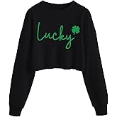 PICKID St Patricks Day Shirt Women Irish Shamrock Clover Graphic T-Shirt Lucky St. Paddy's Long Sleeve Crop Tops