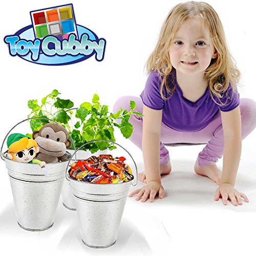 Toy Cubby Galvanized Large Metal Buckets - 6 Pieces