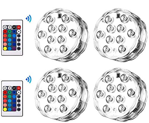 EECOO Underwater LED Lights, IP68 Waterproof Swimming Pool SPA Lights with Remote Control, Colorful Aquarium Lights,Suitable for Vase Bases, Bathtubs, Fish Tanks and Home Decorations (4 Pack)