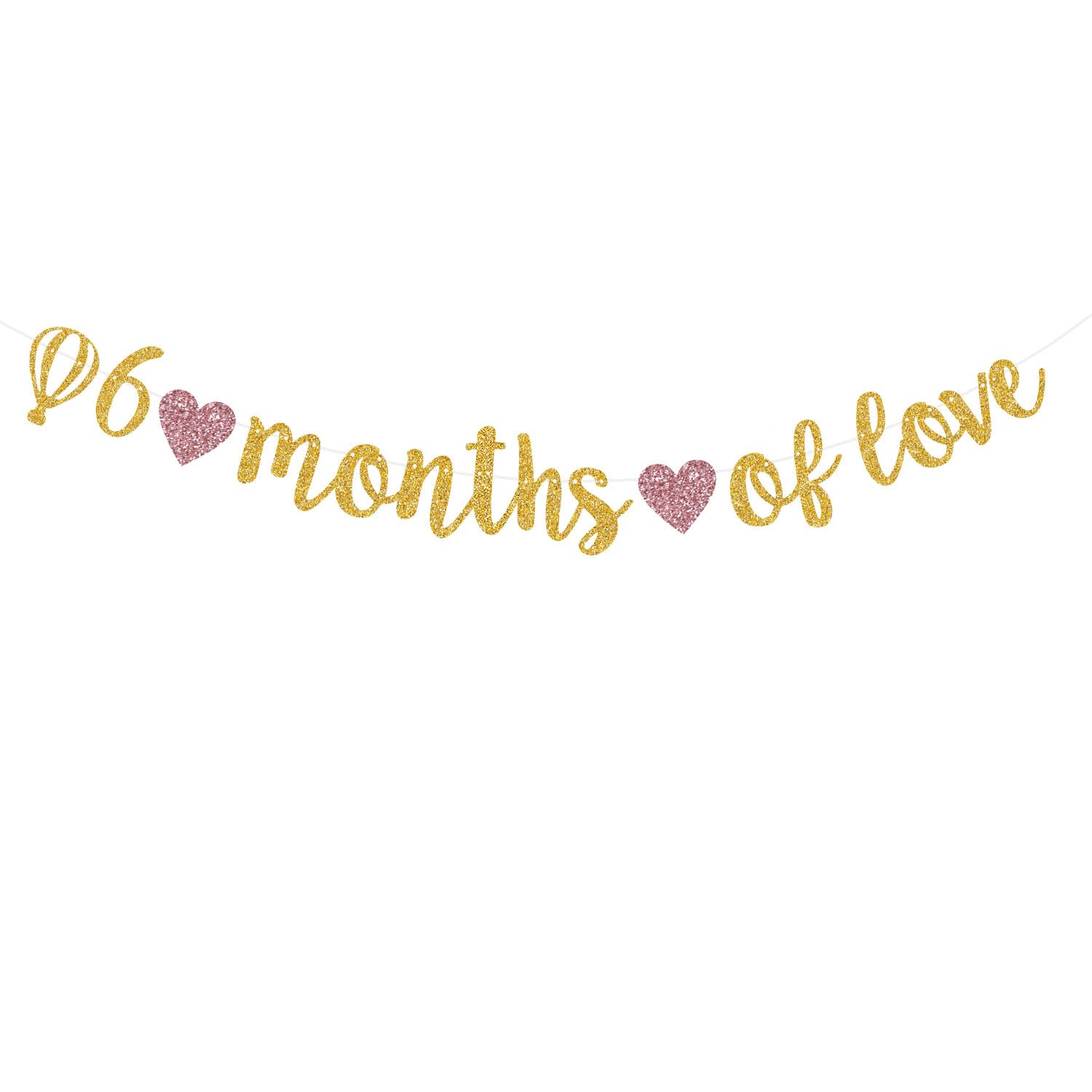 Photo 1 of 6 Months of Love Banner Gold Glitter,Happy 6 Month, 1/2 Birthday Baby Shower Party Decorations? Half Birthday Decorations Backdrop for Baby Shower.(Pre-Strung)