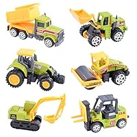 Cltoyvers 6 Pieces Mini Metal Construction Vehicle Toys Set for Kids - Forklift, Bulldozer, Road Roller, Excavator, Dump Truck, Tractor, Diecast Car Toy for 3, 4, 5 Years Old Boys Toddlers (Green)