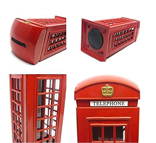 BeeSpring Red Phone Booth Delicate Britain Metal Alloy Money Coin Spare Change Piggy London Street Red Telephone Booth Bank Souvenir Model Box Jar Piggy Bank Red Phone Booth Box Moneybox-5.5" H
