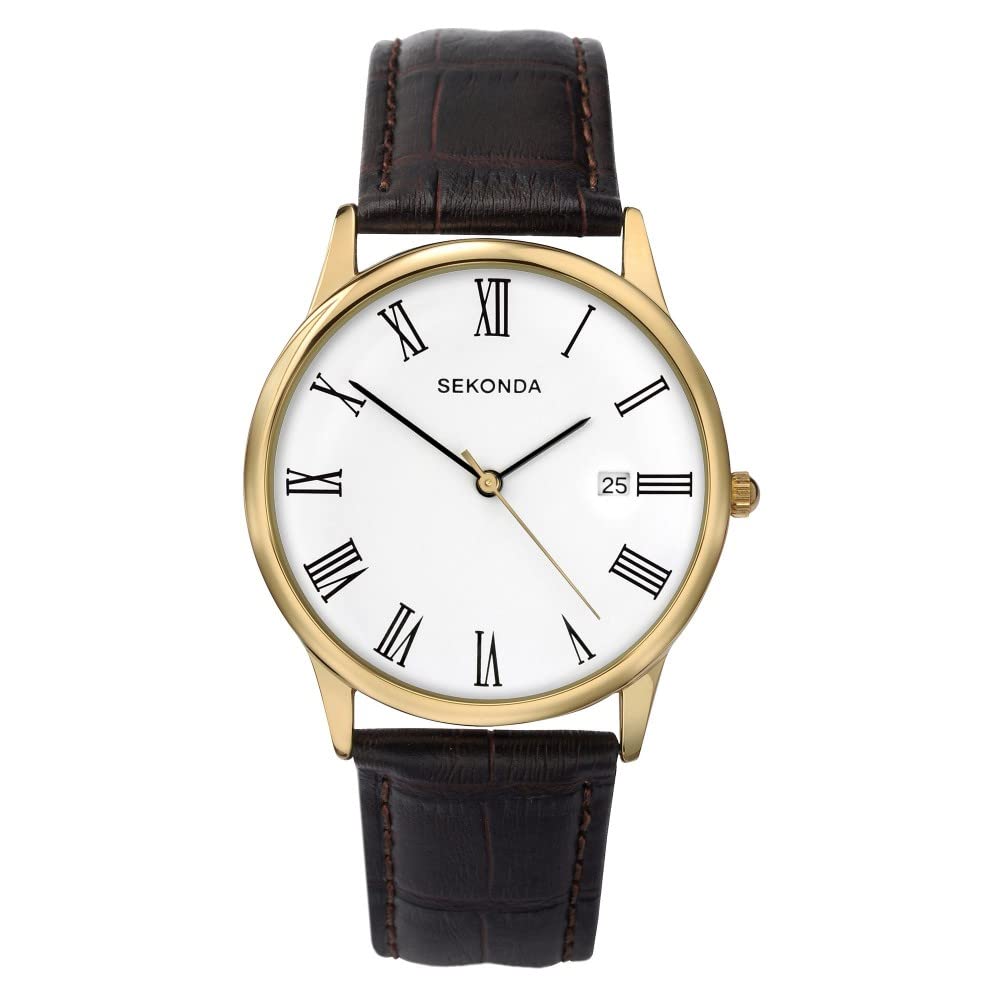 Sekonda Men's Analogue Quartz Watch with 38mm Alloy Case, White Dial and Leather Upper Strap 3676