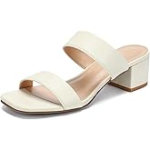 DOBOLIN Women's Heeled Sandals Two Strap Square Open Toe Heels 2-Inch Chunky Sandals Dress Shoes Wide Feet Friendly