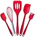 StarPack Basics Silicone Kitchen Utensils Set (5 Piece) - High Heat Resistant to 480°F, Hygienic One Piece Design Large and Small Spatulas, Whisk & Basting Brush (Cherry Red)