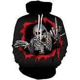 Lontse Hoodies Men Skull 3D Graphic Print Sweatshirts Pullover Tops with Pocket