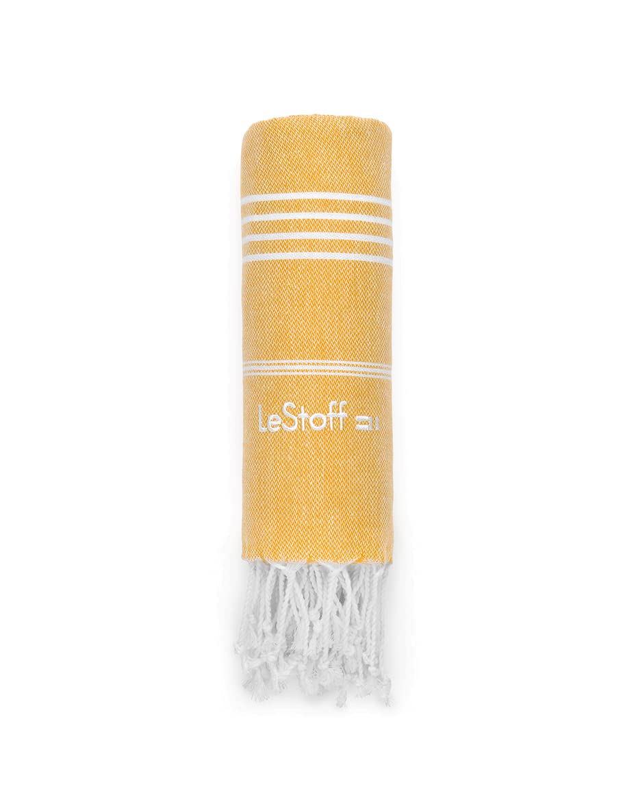 LeStoff Premium Hammam Towel - 100% Organic Cotton - Pre-washed Sustainable Absorbent & Quick-drying - Beach, Bath, Shower, Yoga, Spa & Travel Towel (200 x 200 cm Yellow)