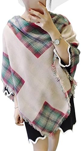 Wool Scarves 3 in 1,Airmark 2018 New Tassels Soft Plaid Wool Scarves Winter Warm Large Blanket Wrap Shawl for Women (Pink)