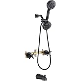 CISTPOFS 2 Handle Tub Shower Faucet Set Matte Black with Valve Wall Mounted | Many Spray Options, Dual Head Work independently /Work Together, Brass Valve, NPT 1/2" US Connection