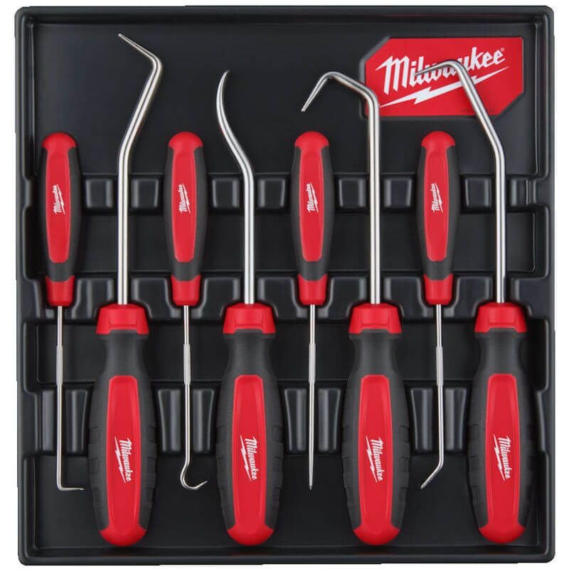 Milwaukee Mounting Hooks Set of 8: 2 x Flat, 2 x Curved, 2 x 90°, 2 x 45°, Red