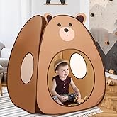 Kids Play Tent Lucky Castle Pop Up Tent for Kid Cute Tent for Boys and Girls Indoor Outdoor Play Tent with Storage Bag Perfect Kids Gift(Brown Bear)