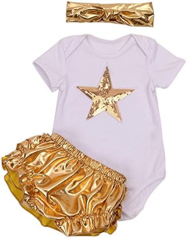 OWNMAGI Baby Girls' Ruffles Skirt Summer Clothing and Printed Star T-Shirt with headband(XL)