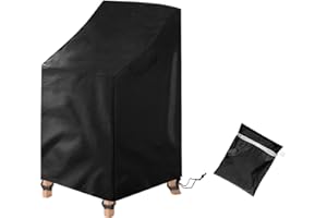 Uranshin Stackable Patio Chair Cover - Waterproof, Anti-UV, Heavy Duty, All Weather Protection for 5-7 Stackable Dining Chairs, Black