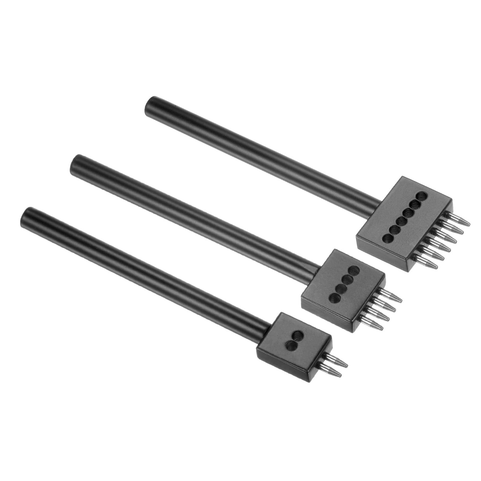Kozelo Leather Prong Punch Tool [4mm] 2/4/6 Steel Prong Row Round Lacing Stitching Punch DIY Diamond Lacing Stitching Chisel for Leather Craft Shoes Use,124mm Length