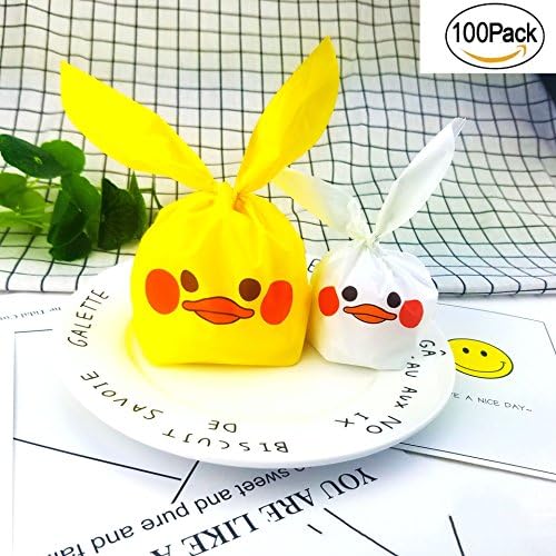 Small Candy Cookie Bread Cake Dessert Sandwich Snack Pastry Gift Bags, 100PCS Cute Duck Easter Wrap Bags for Party Favor Pastry Baby Show Children Kids Birthday
