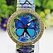 LUNIWEI Fashion Women Blue Butterfly Pattern Casual Quartz Watch Stretc...