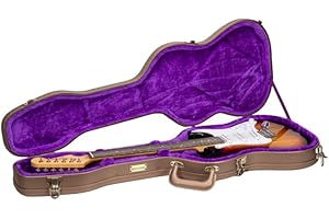 Crossrock Contoured ST/TE Guitar Case | Chocolate Brown Finish, Purple Velvet, Lock – Designer Series (CRW520STCB)