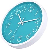 jomparis Modern 30cm Silent Turquoise Wall Clock Quartz Sweep Teal White Frame view 4